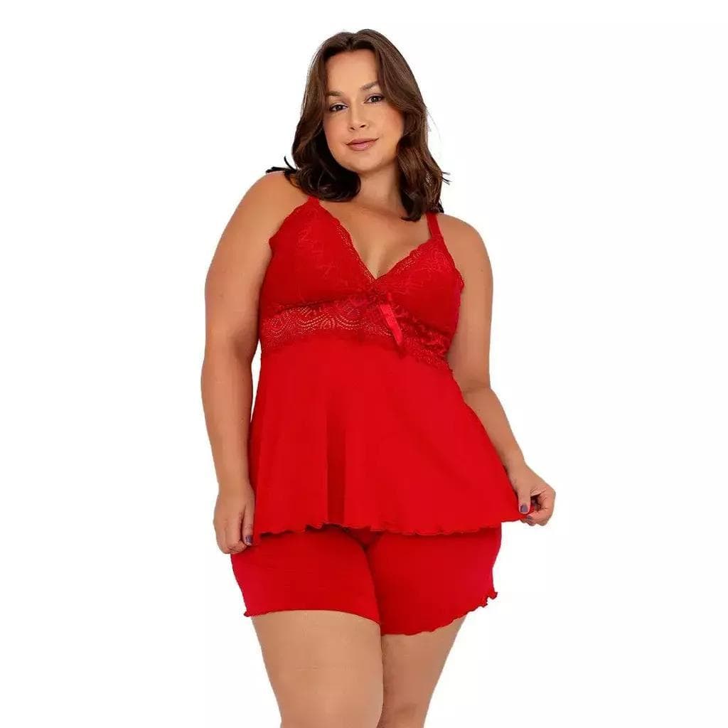 Baby Doll Feminino Plus Size Pijama Curto com Short e Blusa Aylana