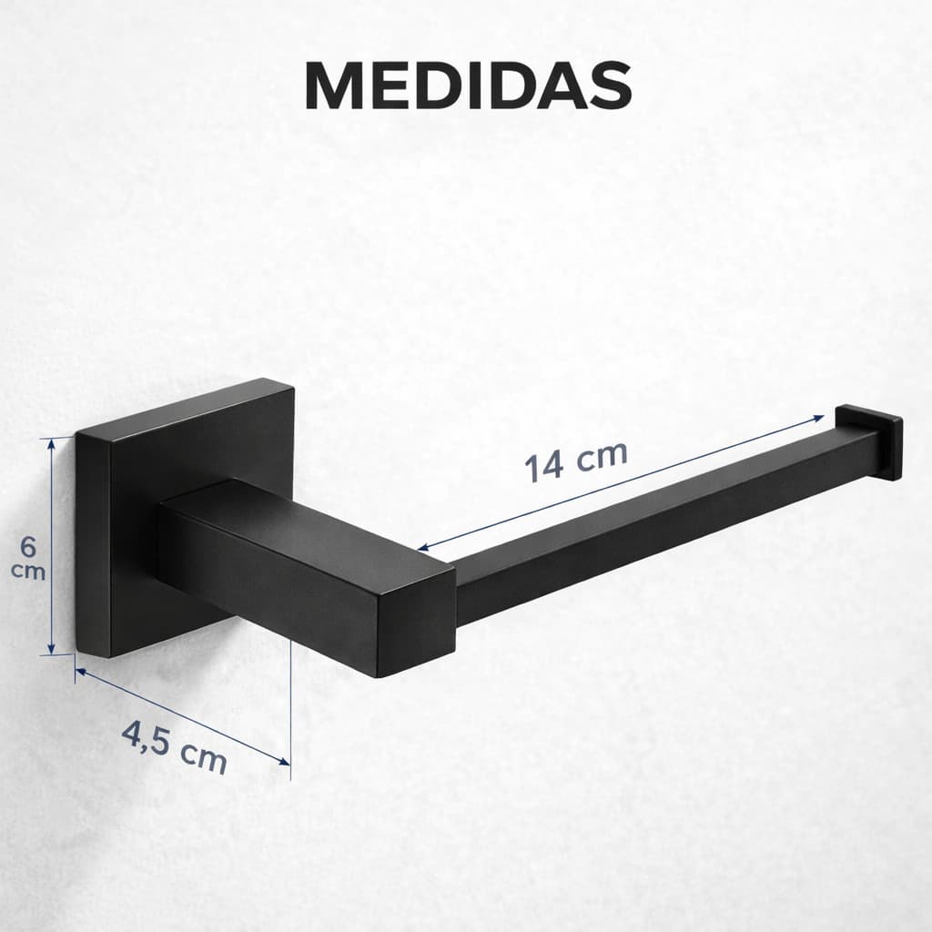 Suporte Papel Higiênico Preto Fosco em Aço Inox