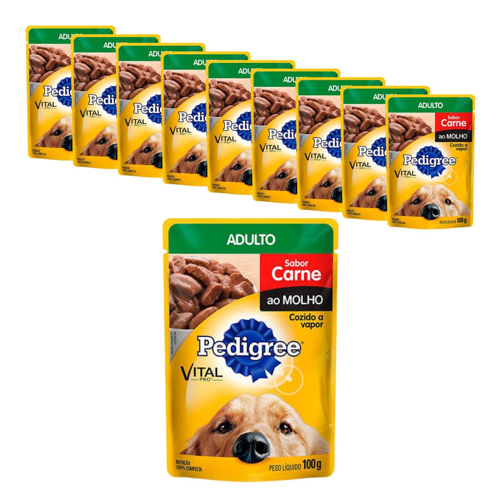 Pedigree Sachê para Cães Adultos sabor Carne ao Molho  100g - Kit 10unid
