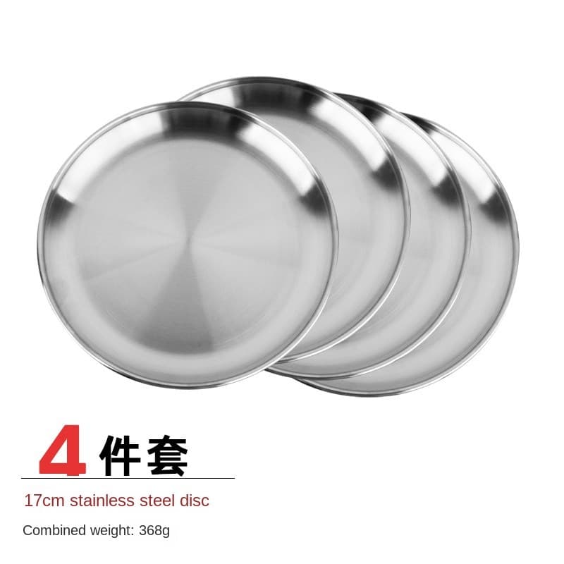 Conjunto de prato de jantar de aço inoxidável espesso, 4 unidades, piquenique, churrasco, prato redondo resistente ao ca