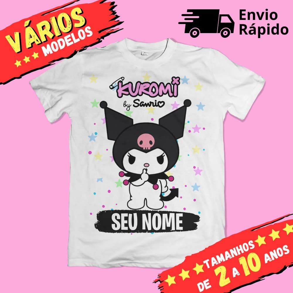Camiseta Infantil Unissex Kuromi Sanrio Personalizada com Nome (opcional)