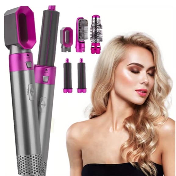 OFERTA Escova Modeladora 5 em 1 Secadora Alisadora e Modelador de Cachos Bivolt Profissional Estilizador de Cabelo Kit C