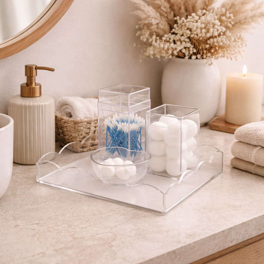Kit Cristal Baby Mel Higiene Acrilico para Quartos Porta Algodão Bebês Maquiagem Banheiros Salas