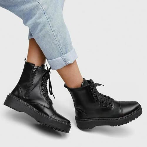 Coturno Feminino Plataforma Preto Cano Médio Com Zíper Lateral Bota Outono Inverno