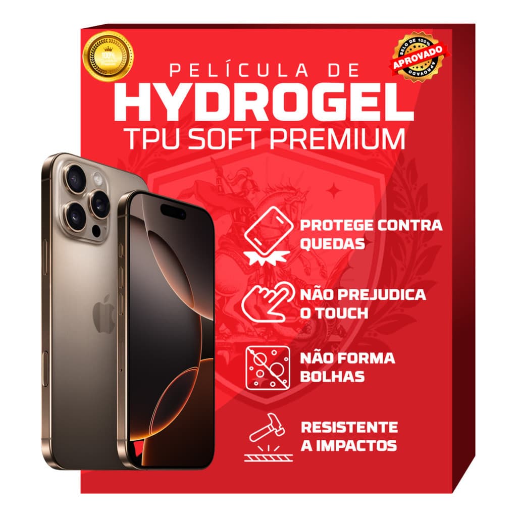 Película Hidrogel HD Premium iPhone 16 Pro Max, Pro, Plus, 16 e 16e (Kit 3 Unidades)