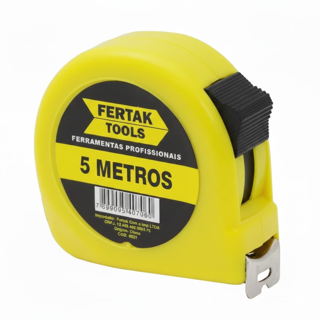 Trena 5 Metros Fertak Hobby Fita 25mm Corpo Plástico Amarelo Medição Precisa
