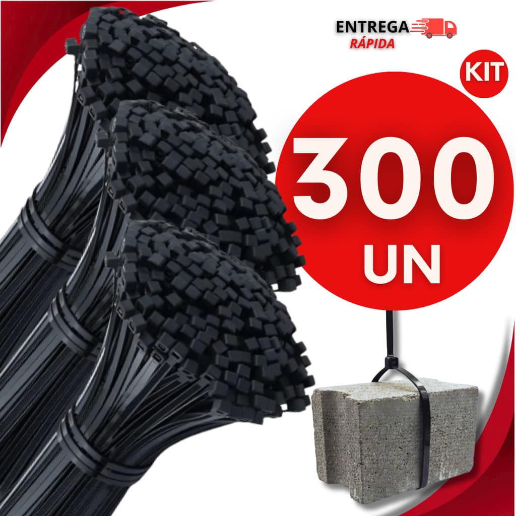 300 Abraçadeira Nylon Enforca Gato Preto 3,6mm x 200mm Cintas Plásticas Fita Hellermann Resistente  Premium Multiuso