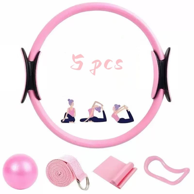 Kit Pilates Completo 5 Peças Anel Pilates Faixa Elástica Treino Funcional