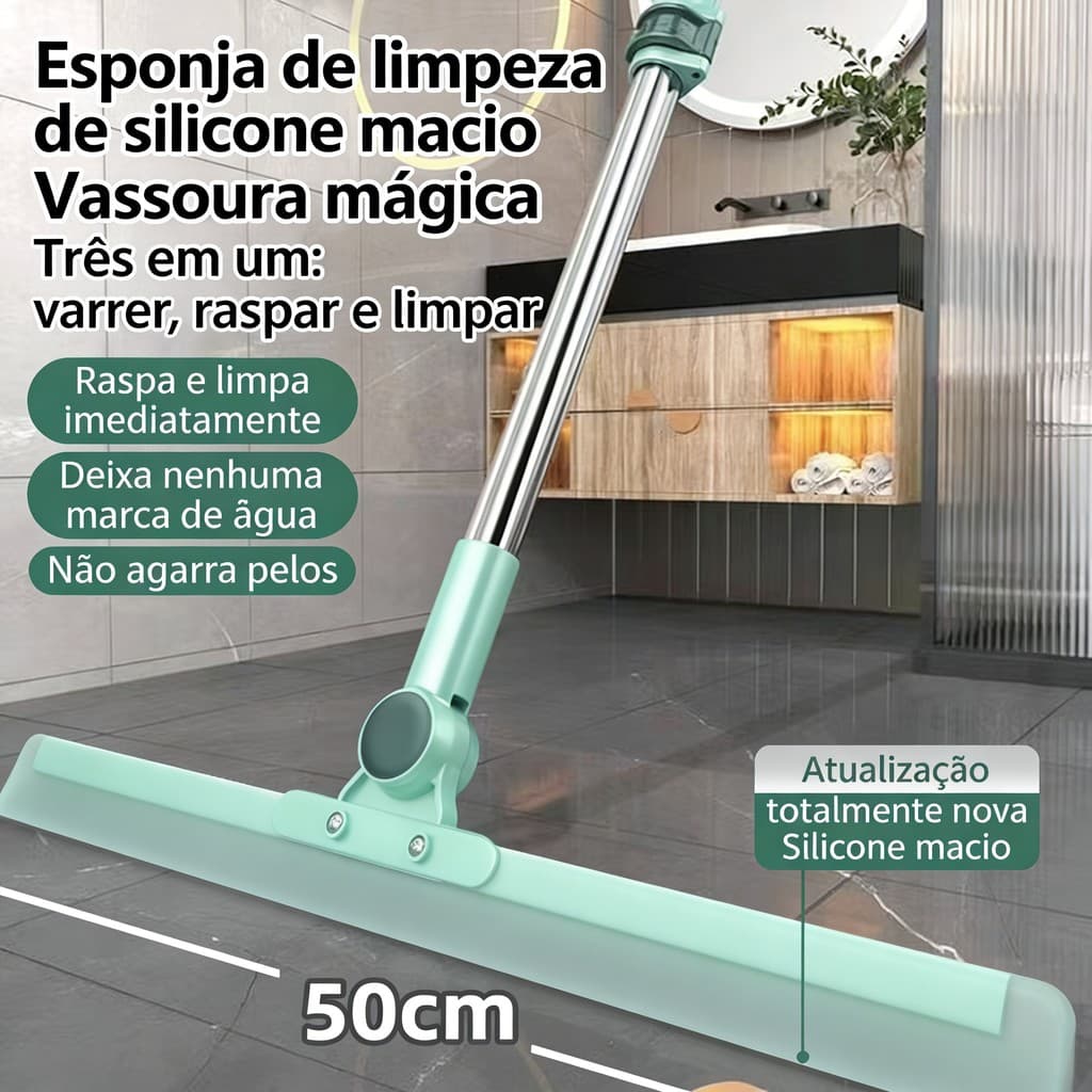 Rodo de Silicone Para Limpeza de Piso Vidros Com Gancho Secos e Molhados Uso Duplo Vassoura Mágica