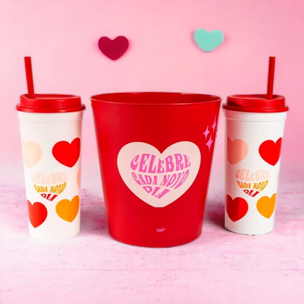 Kit Pipoca 3L com 2 Copos 650ml + Tampas e Canudos - Para Cinema em Casa