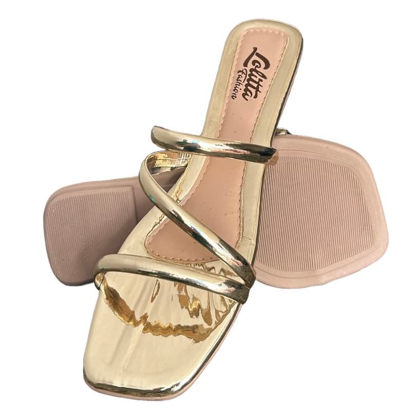Rasteirinha Rasteira Tiras Lisa Confortavel 3 Tiras Dourada Chinelo