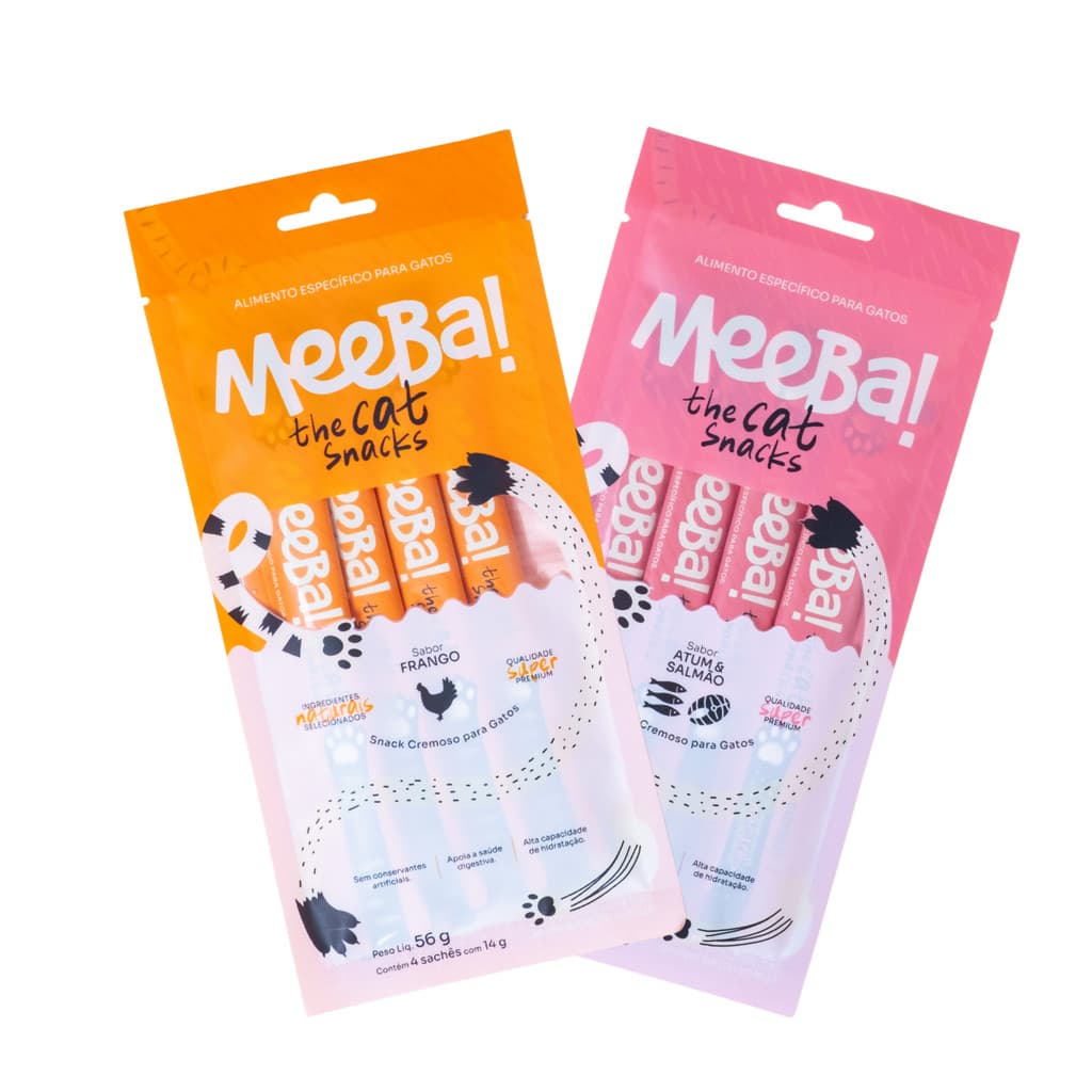 Kit Meeba! Pet Snack Úmido p/ Gatos Frango Atum Salmão 8x14g