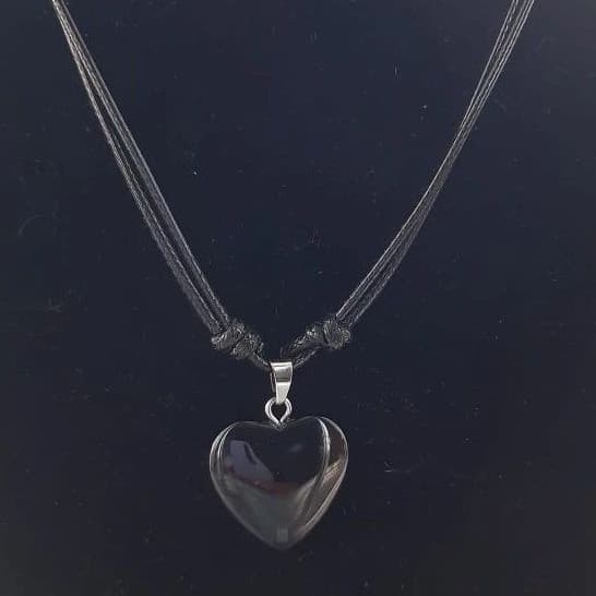1 Colar Coração Pingente Pedra Ônix Cordão Ajustável Masculino Feminino