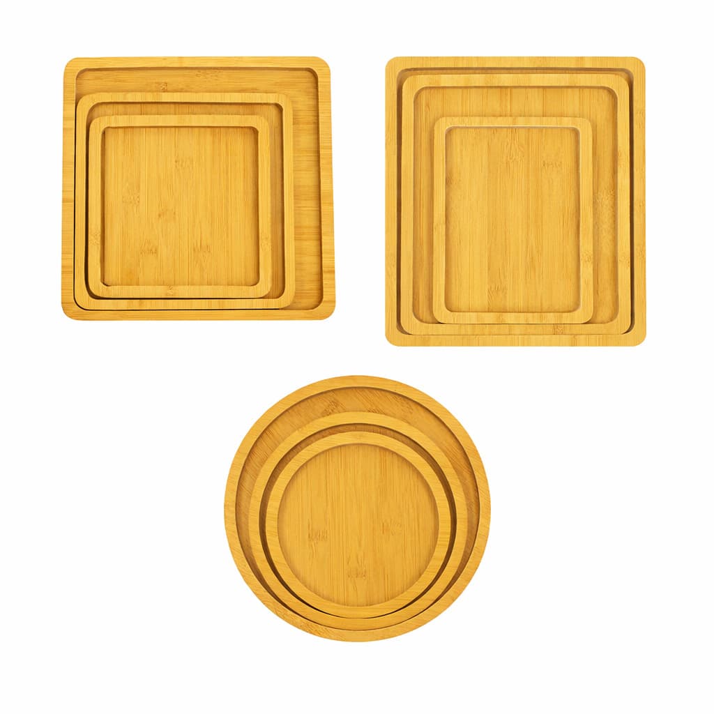 Kit Bandejas MDF Estilo Bambu retangular redondo  Organizadora Cozinha conjunto servir cafe da manha