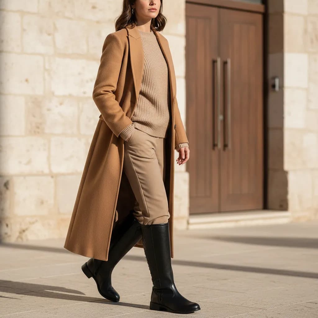 Bota Montaria Feminina Cano Longo Zíper Lateral Ajustável Tendência Inverno