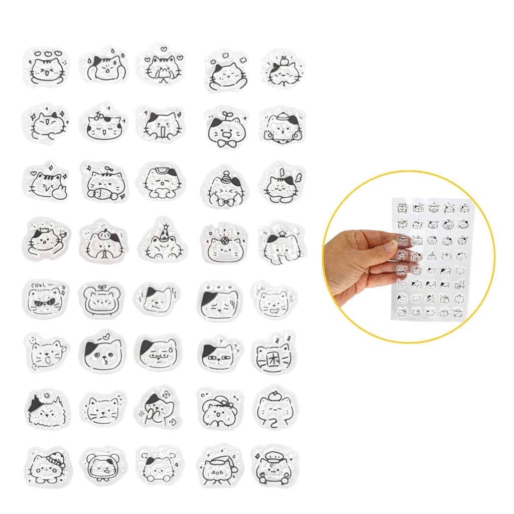 Kit Mini Carimbos Silicone Planner Pet Gatos 40 Peças