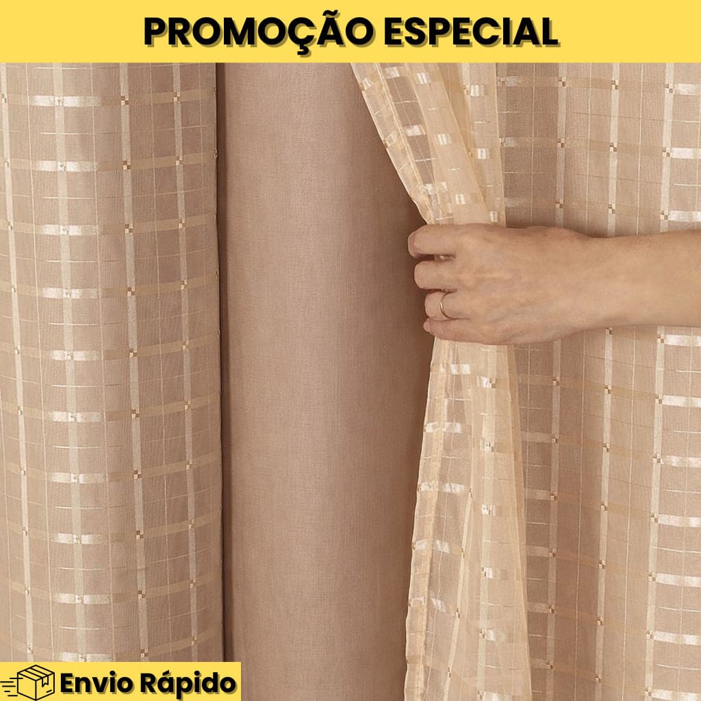 Cortina Blackout Blecaute PVC Com Tecido Voil Xadrez 1 Parte 1,40larg x 1,80alt