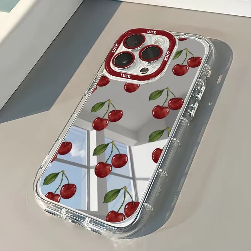 Vermelho Cereja Arco Caso De Telefone Macio Para iPhone 17 16 15 14 13 12 11 Pro Max 7 8 Plus XR X XS 16E Luxo Espelho C