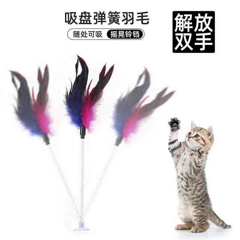 Gato gato brinquedo balançando primavera gato provocando vara colorido pena sino soando brinquedo gato em pé suprimentos