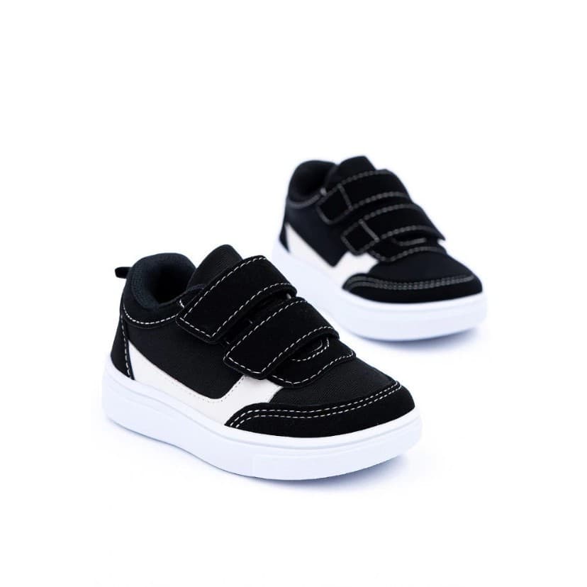 Tênis Bebê e Infantil Preto e Branco com Velcro – Escola - Confortável