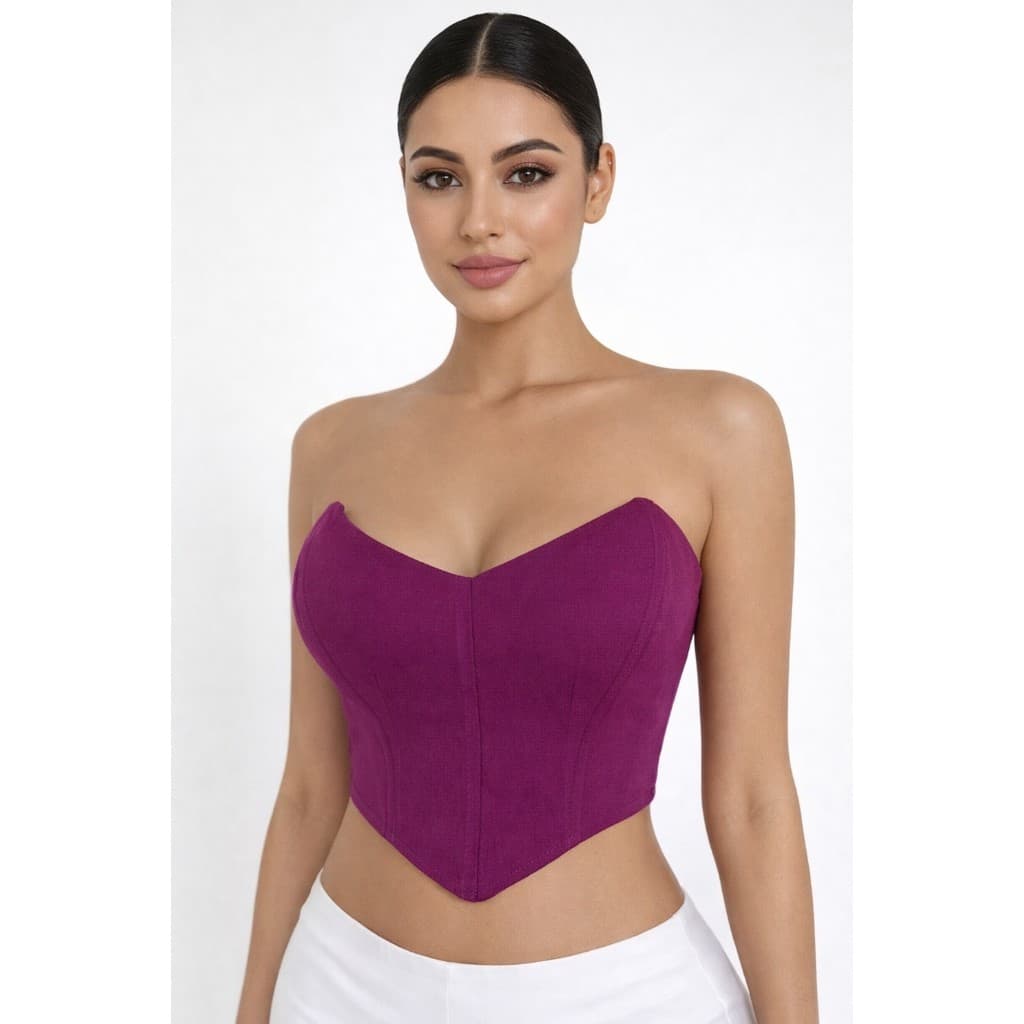 Top Cropped Corselete Tomara que Caia com Bojo e Barbatanas  Estruturado e Estiloso