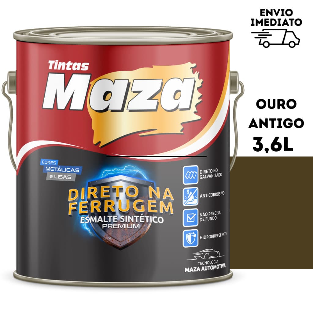 Tinta Esmalte Direto na Ferrugem 3,6 Litros Maza Cores Lisas e Metalicas - Cor Ouro Antigo