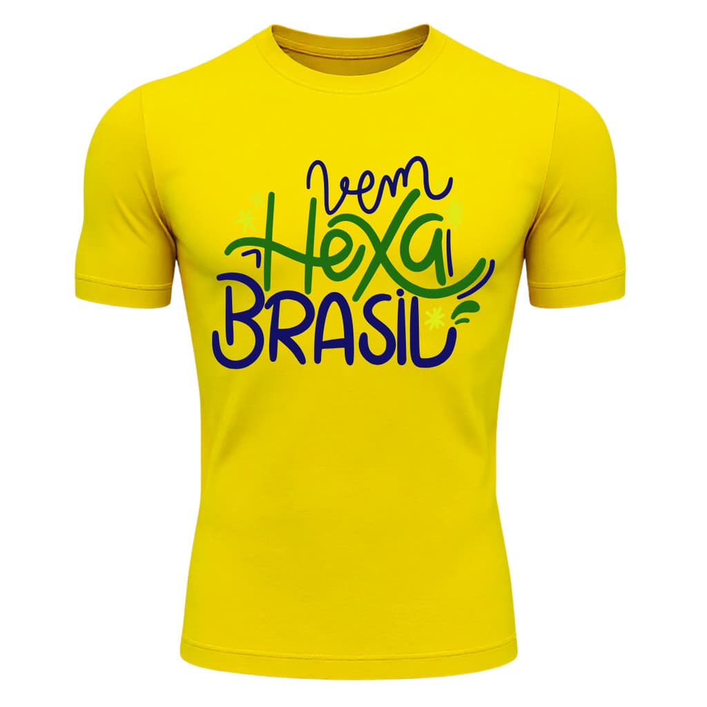 Camiseta Compressão Estampa Brasil Rumo Hexa Masculina Manga Curta Proteção UV Térmica Segunda Pele