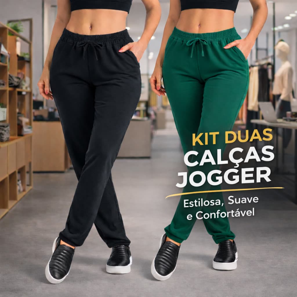 Kit 2 Calças Jogger Feminina Confortável Cintura Elástica com Cordão Casual Dia a Dia