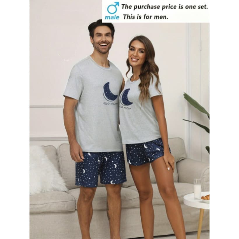 Casal estilo masculino impresso Shorts de manga curta pijamas conjunto verão solto Casual Loungewear conjunto de duas pe