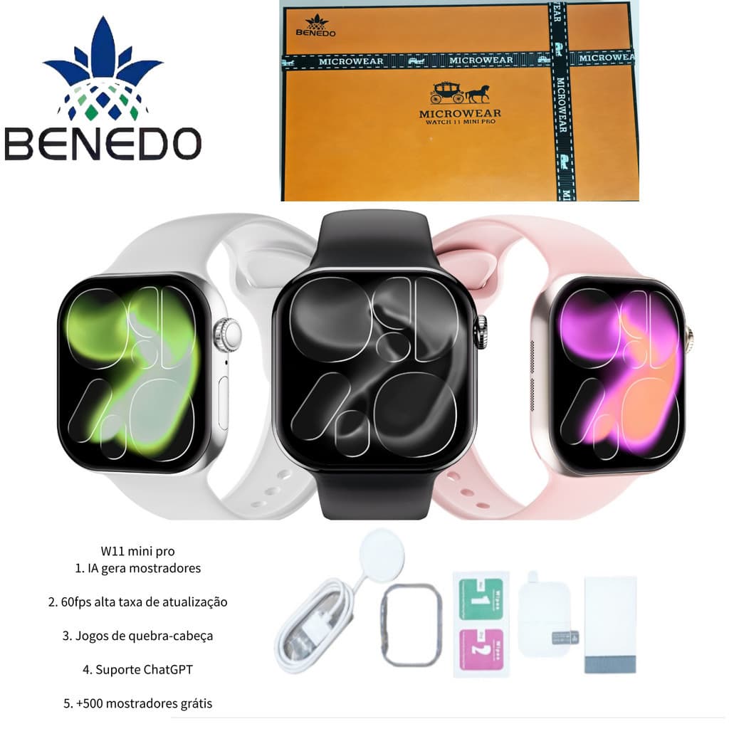Smartwatch Microwear W11 Pro Mini 41mm Serie 11 AMOLED ChatGPT 1GB Responde Whatsapp IP68 GPS