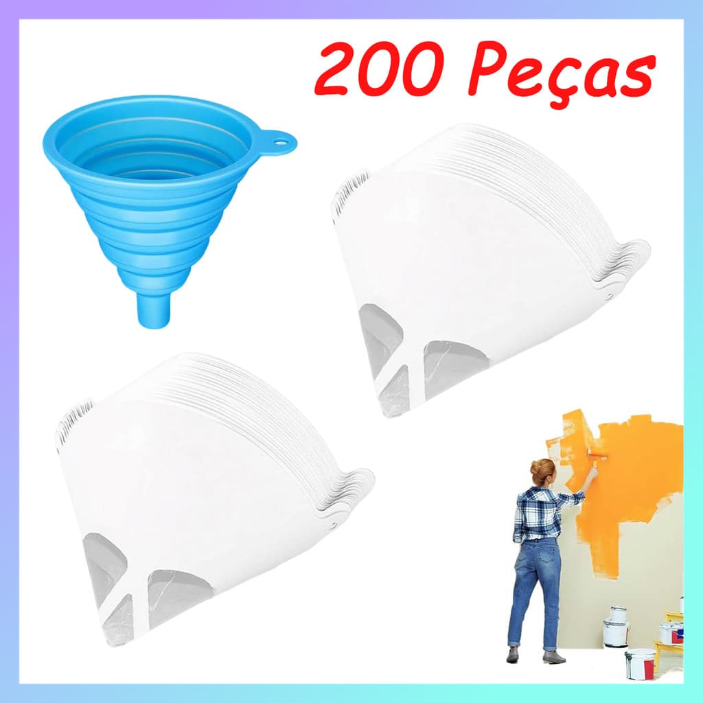 200 Pçs Filtros de tinta Com funil – Filtro de tinta de 190 mícrons, Filtro de tinta ultrafino, Malha de nylon azul puro