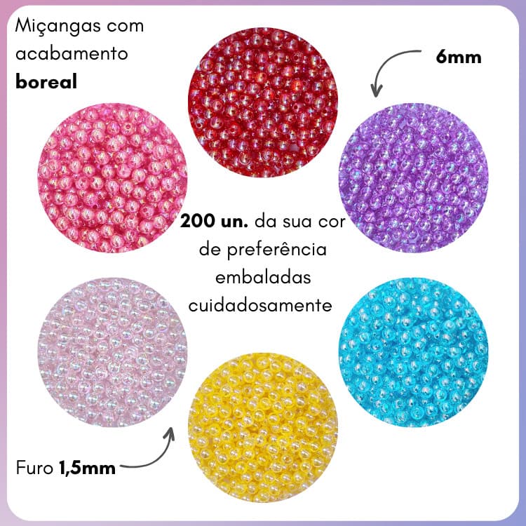 Miçanga 200un 6mm Irizada Bola Sabão Boreal Transparente