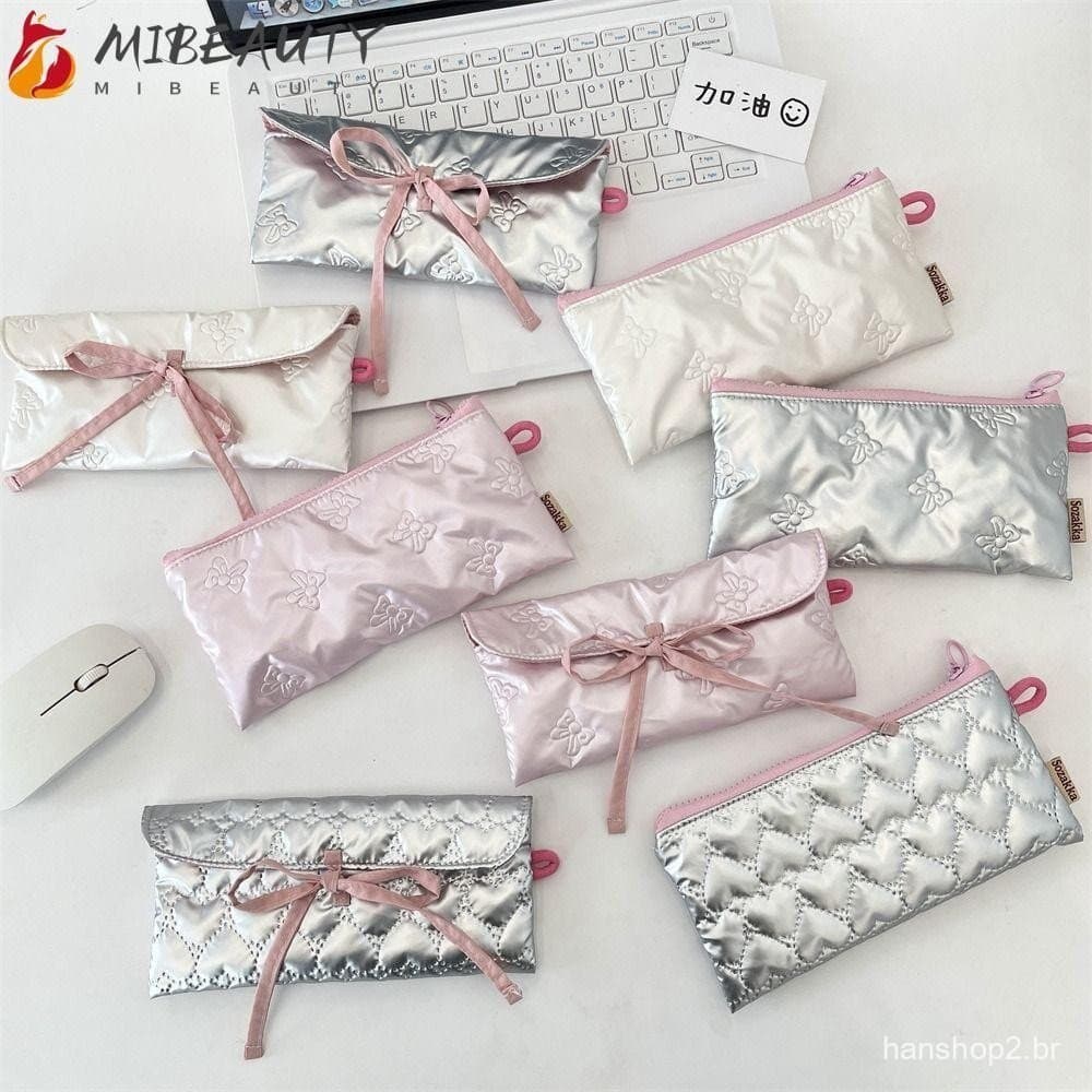 Bolsa Para Caneta MIBEAUTY , De Couro PU De Grande Capacidade , Cosmética Acolchoada Com Estampa De Laço Meninas