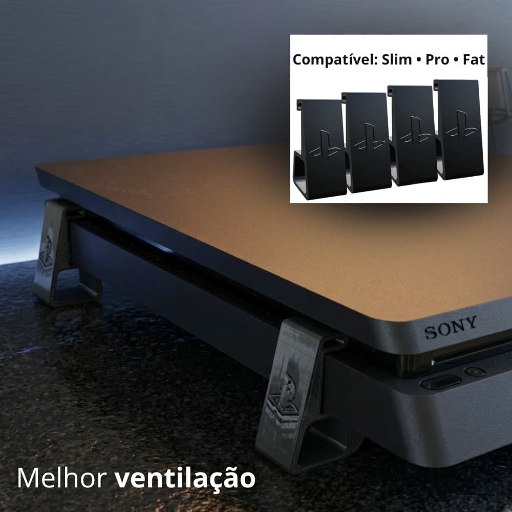 Kit 4 Suportes PS4 Slim Pro Fat Base Elevação Ventilação Não Superaquece