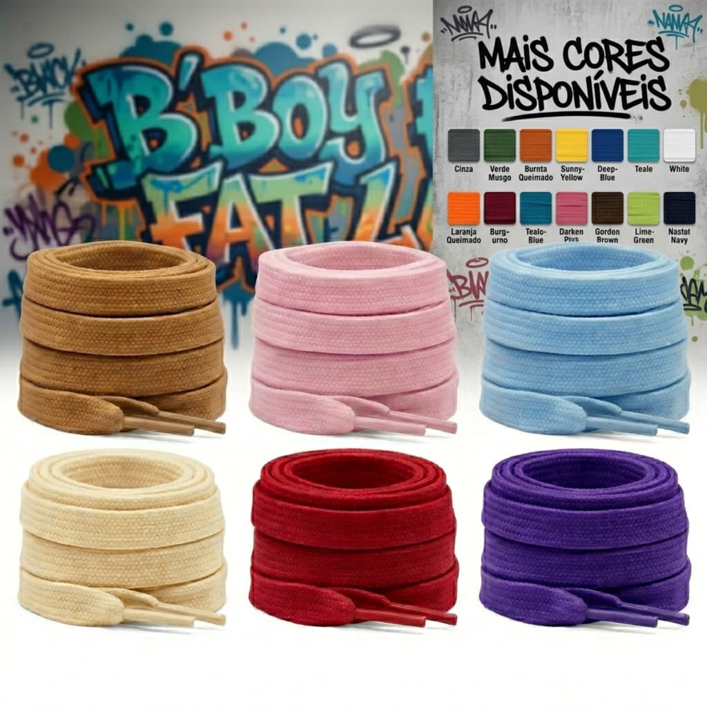 Kit 2 Pares Cadarço Cadarços Várias Cores Fat Lace Chato Achatado Streetlife Premium Resistente