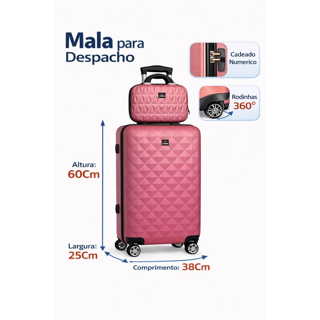 Kit Mala de viagem 23kg com Frasqueira de mao, mala de viagem 23kg para despacho de avião com rodinha mala resistente