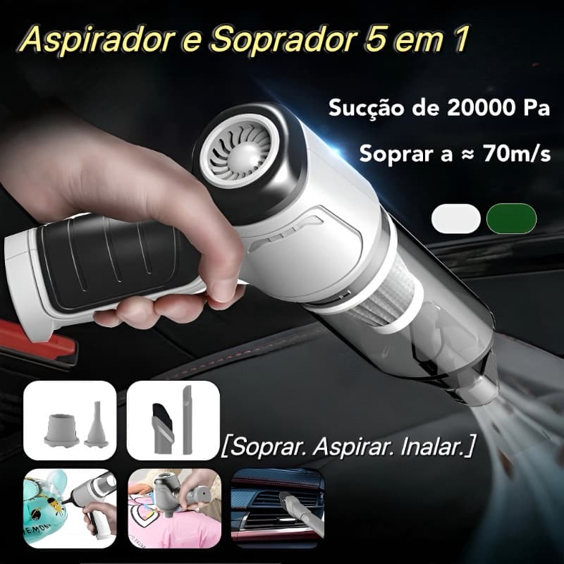 Aspirador e soprador de pó sem fio portátil de alta potência, 5 em 1, para automotivo/carro e casa