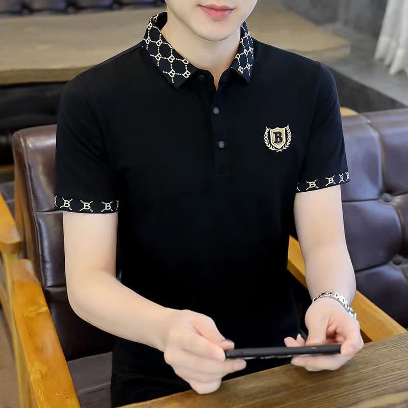 P camisa POLO masculina Shout Bar na moda verão camiseta masculina meia manga masculina de manga curta algodão puro novo