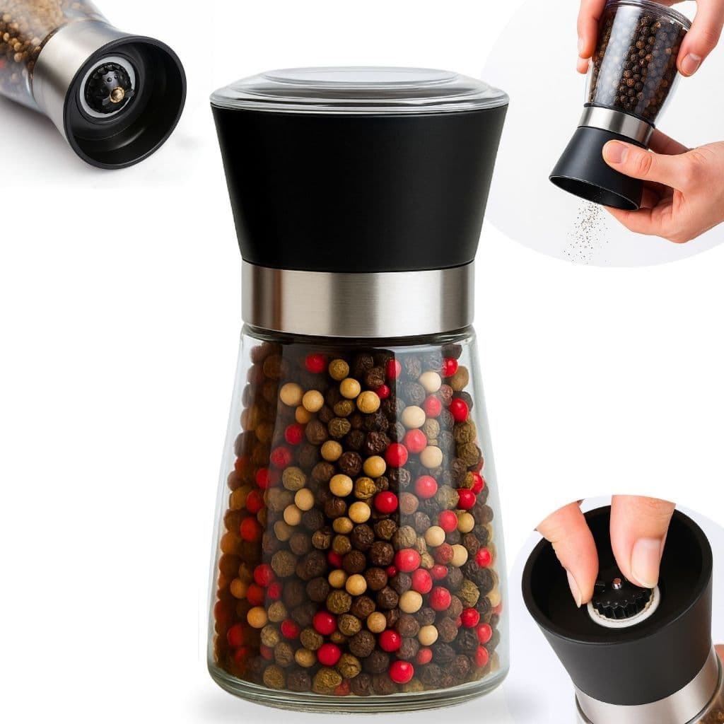 Moedor Pimenta Reino E Sal Grosso 1 Un 180ml Regulador Vidro Manual Especiarias Porta Condimentos Premium