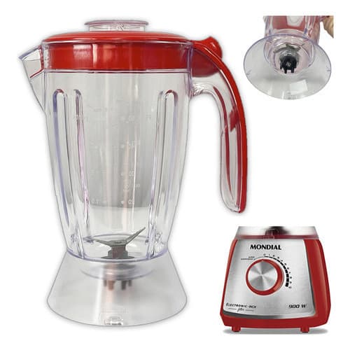 Copo Jarra para Liquidificador Mondial Electronic Inox L-65 L-66 L-70 L-74 Vermelho Acrílico Premium