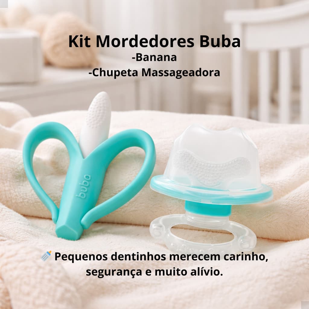 Kit Mordedor Silicone Macio Buba dentição de Bebê