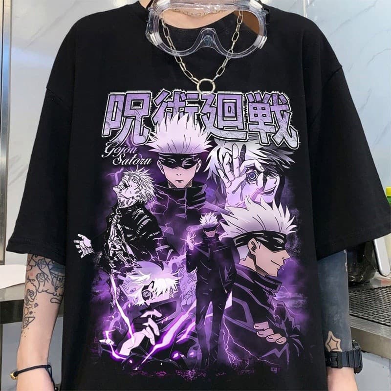 Camiseta Satoru Gojo Expansão de Dominio Roxo Camisa Anime Jujutsu Kaisen Gótica Personagem Estampada Envio Imediato K N