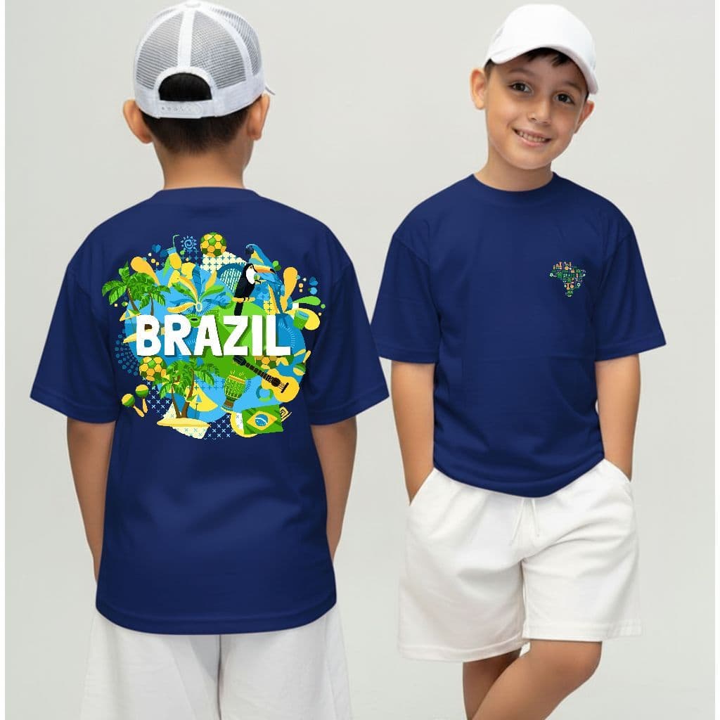 Camiseta Infantil Malha 30.1 100% Algodão Camisa Juvenil Estilosa Divertida Mapa Do Brasil