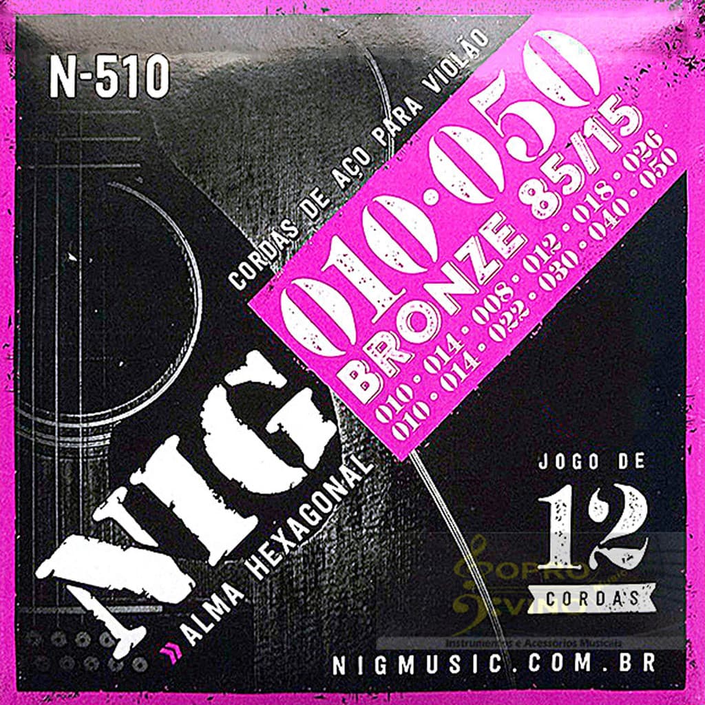 Encordoamento 010 Violão Aço 12 Cordas NIG N510