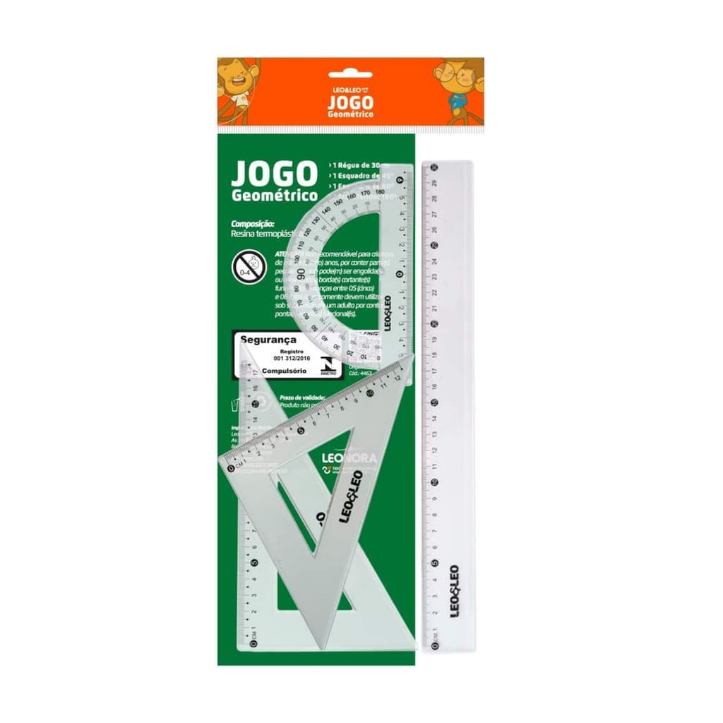 Jogo Geométrico 4 Peças Leo e Leo Kit Escolar Completo