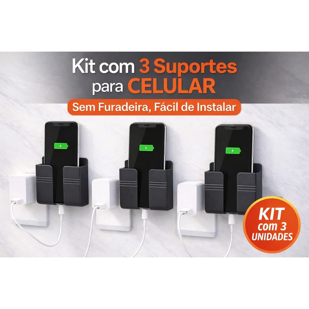 Kit 3 Suportes para Celular Controle TV Ar Condicionado Com Fita Resistente Organização