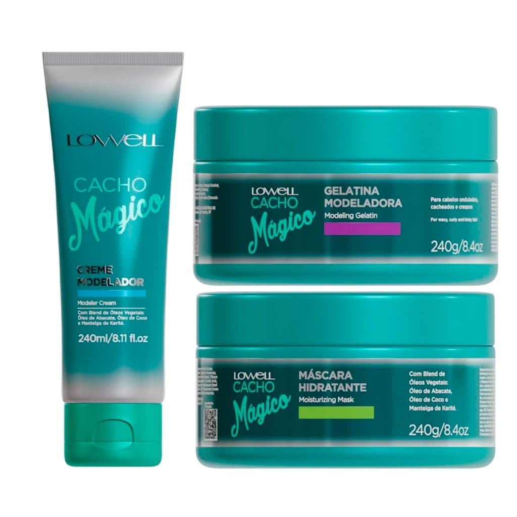 1043LW-Kit3 Cacho Mágico Funcional Creme240+Máscara240+ Gelat240 - LOWELL
