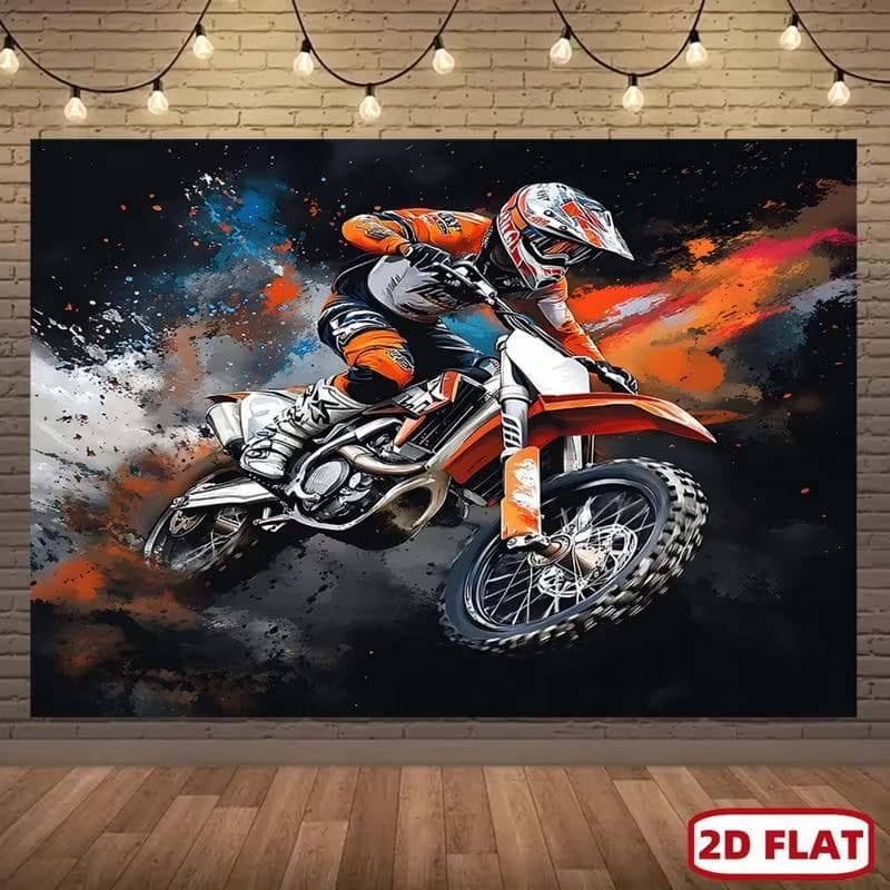 Quadro Decorativo Motocross Salto Radical com Efeito Abstrato