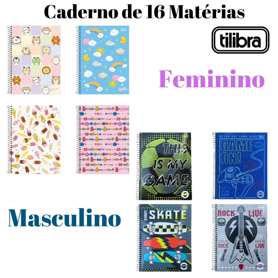 Caderno Tilibra De 16 Matérias 256 Folhas Pepper Masculina E Feminina Universitário