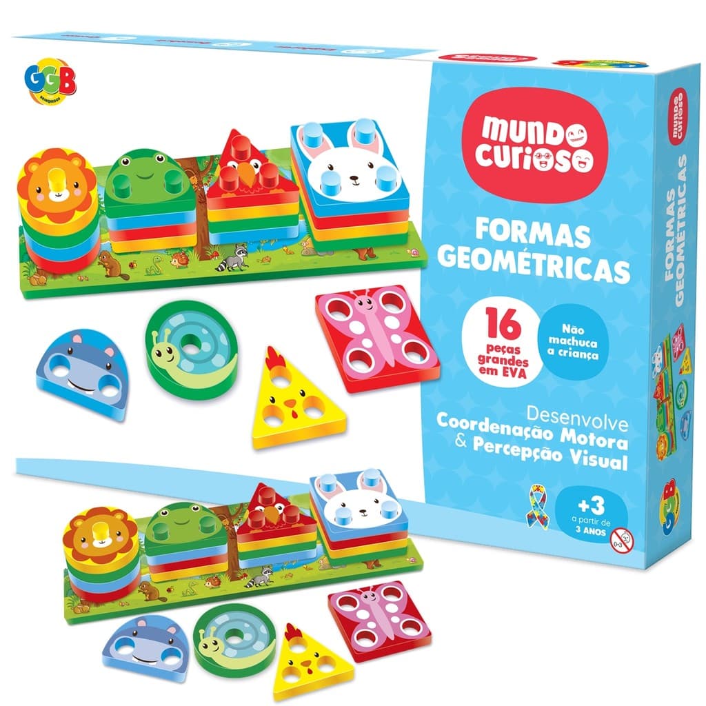 Brinquedo Educativo Encaixe Formas Geométricas Animais Eva Cor Colorido